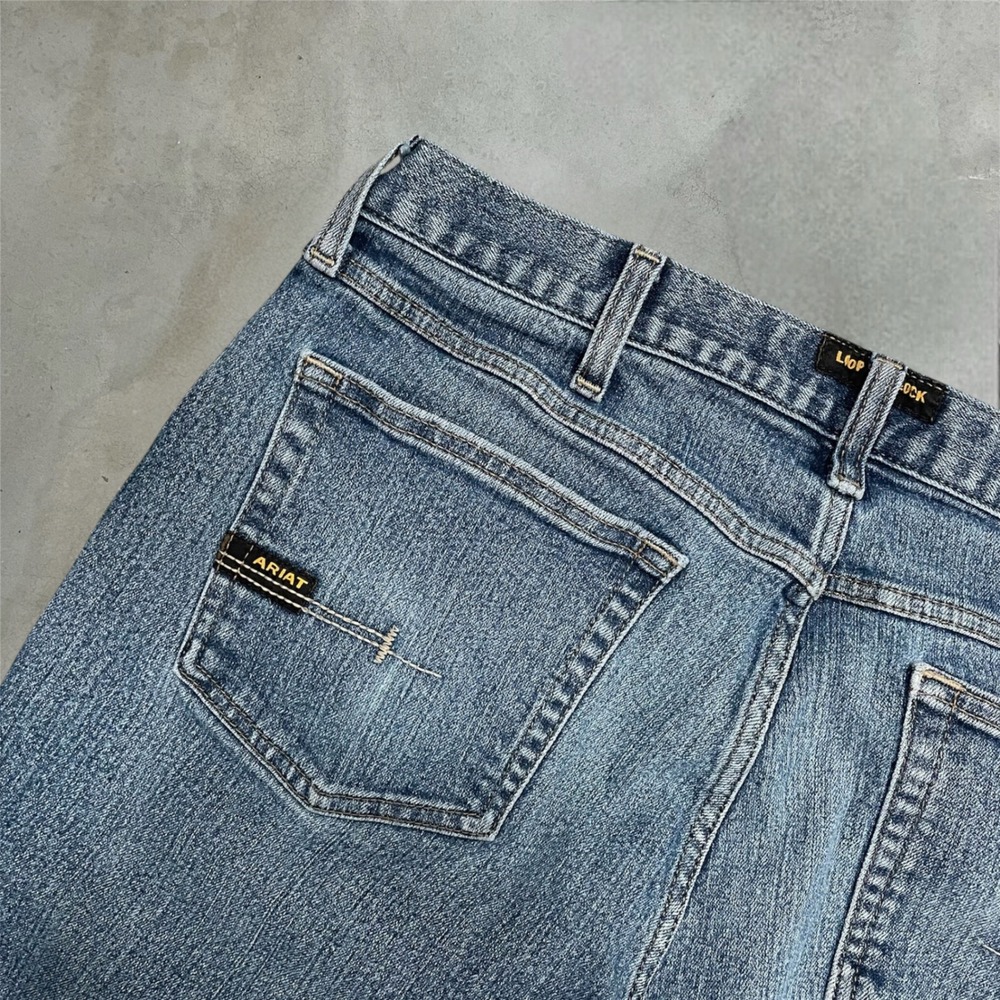 Ariat Rebar M4 Relaxed Bootcut Jeans Mens 34x34 Blue Denim Workwear Utility - Picture 8 of 9
